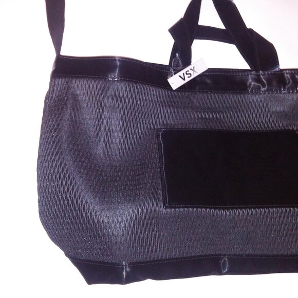 Victoria Secret Tote Bag Black Mesh Gym Bag Zip Closure Shoulder Bag 17x12 New - Picture 5 of 10